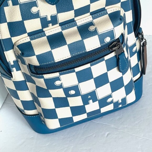 Coach West Pack Sling Bag Checker Blue Canvas Leather Sling Backpack CR294 - Picture 8 of 10